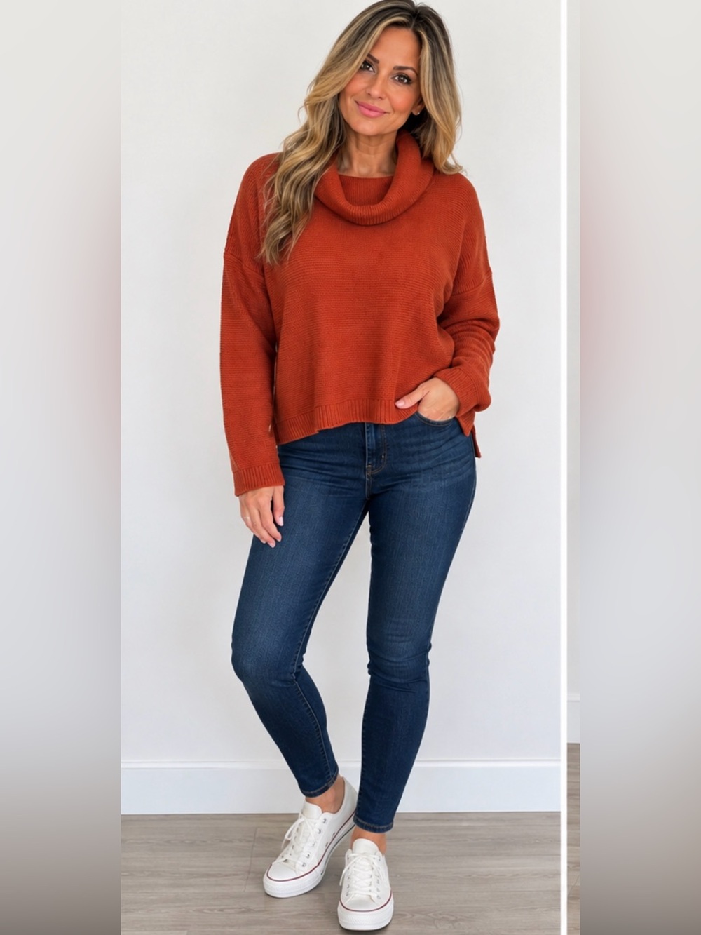 Urban Heritage Rust Burnt Orange Cowl Neck Knit Sweater Size Medium